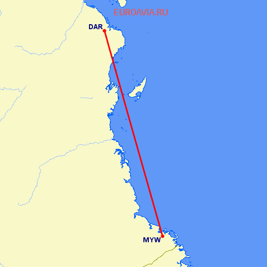 перелет Мтвара — Дар Ес Салаам на карте
