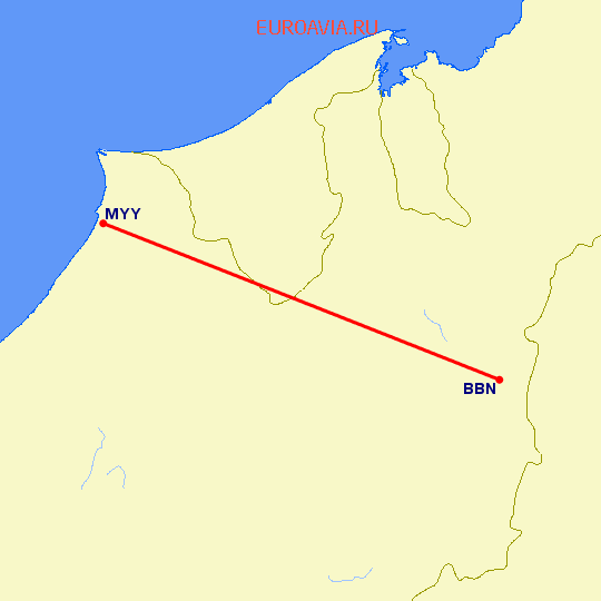 перелет Мири — Bario на карте