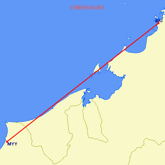 перелет Мири — Kota-Kinabalu на карте