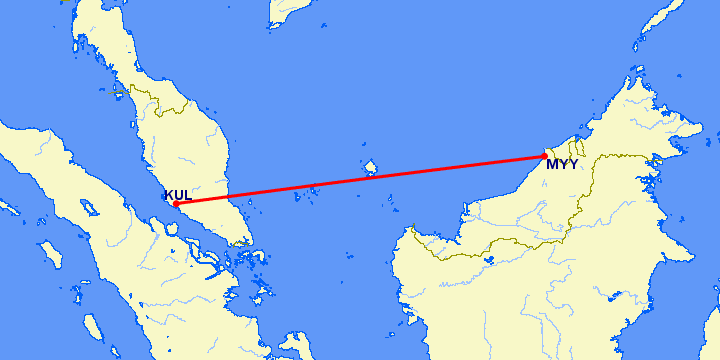 перелет Мири — Куала Лумпур на карте