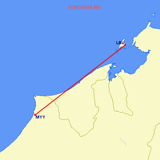 перелет Мири — Labuan на карте