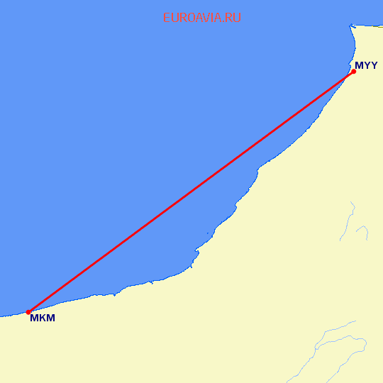 перелет Мири — Mukah на карте
