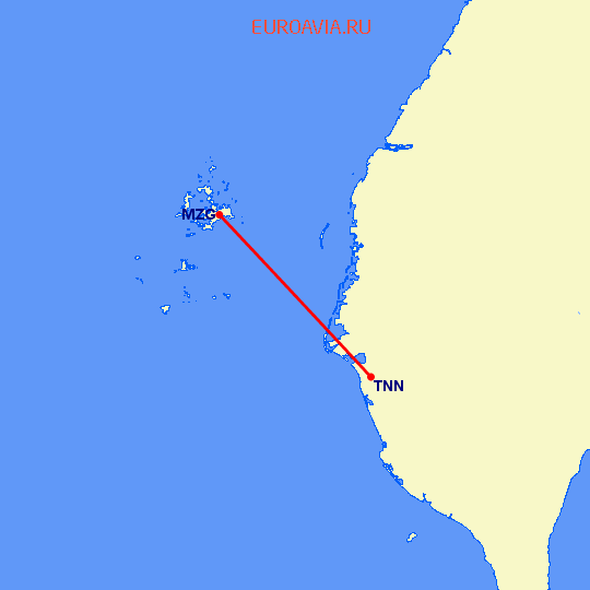 перелет Макунг — Тайнань на карте