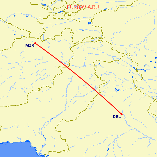 перелет Mazar-i-sharif — Нью Дели на карте
