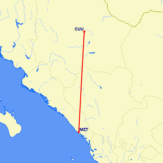 перелет Мазатлан — Чихуахуа на карте