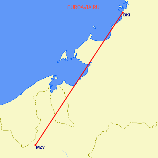 перелет Саравак — Kota-Kinabalu на карте