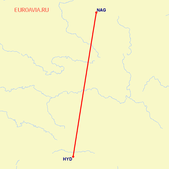 перелет Нагпур — Хидерабад на карте