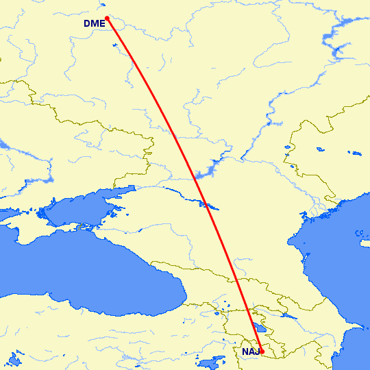 перелет Нахичевань — Москва на карте