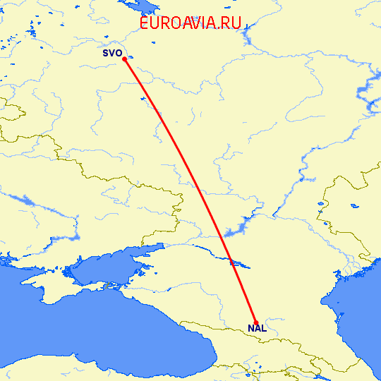 перелет Нальчик — Москва на карте