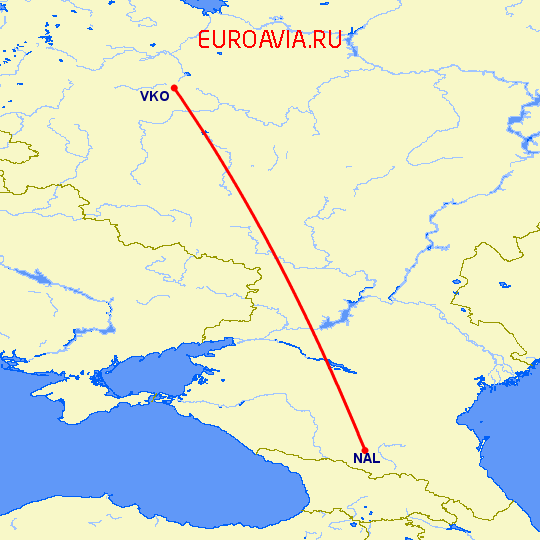 перелет Нальчик — Москва на карте