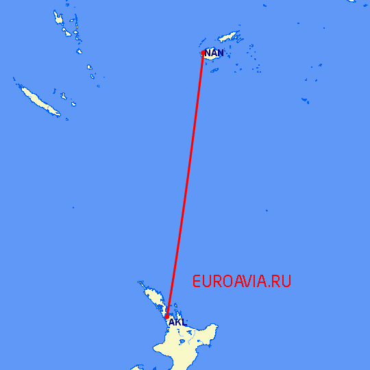 перелет Нади — Окленд на карте