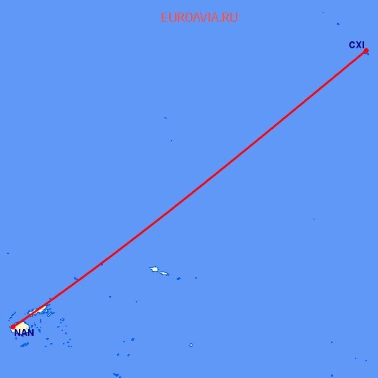 перелет Нади — Christmas Island на карте