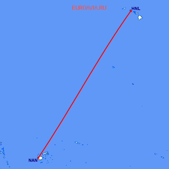 перелет Нади — Гонолулу на карте