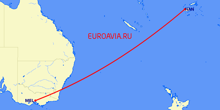 перелет Нади — Мельбурн на карте