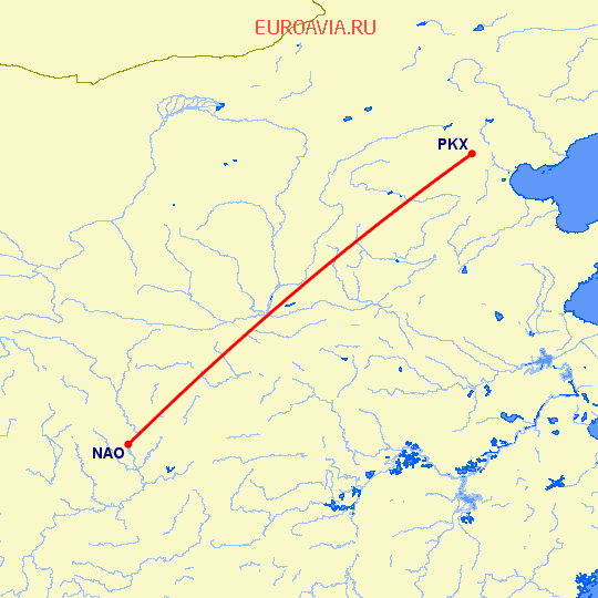 перелет Наньчон — Пекин на карте