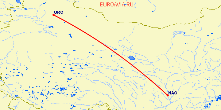 перелет Наньчон — Урумги на карте