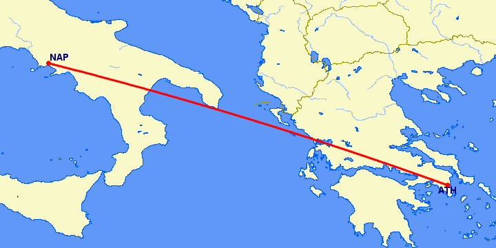 перелет Неаполь — Афины на карте