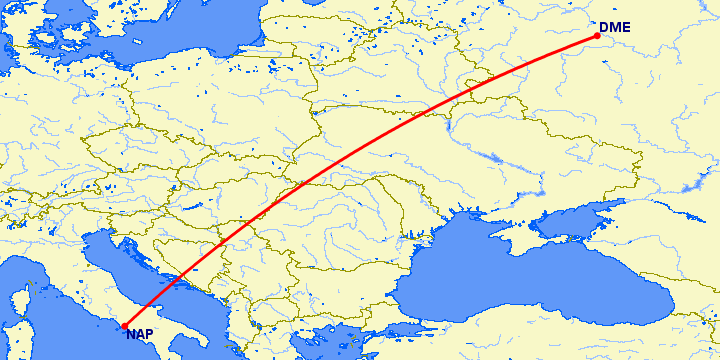 перелет Неаполь — Москва на карте