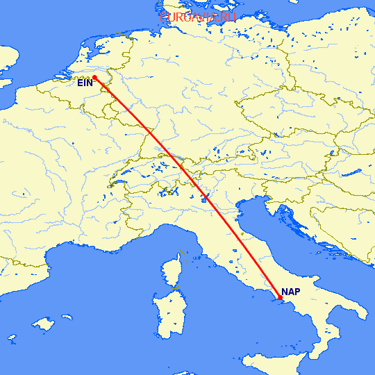 перелет Неаполь — Эйндховен на карте