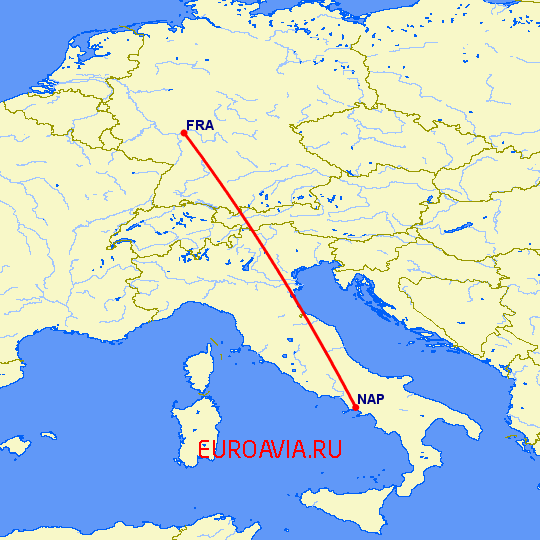 перелет Неаполь — Франкфурт на Майне на карте