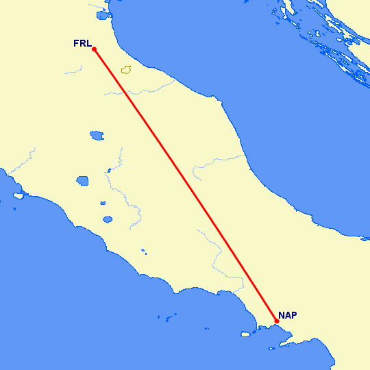 перелет Неаполь — Форли на карте
