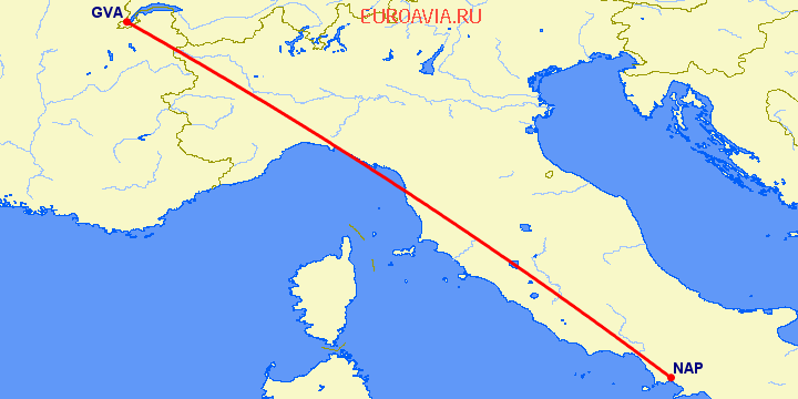 перелет Неаполь — Женева на карте