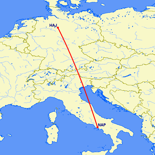 перелет Неаполь — Ганновер на карте