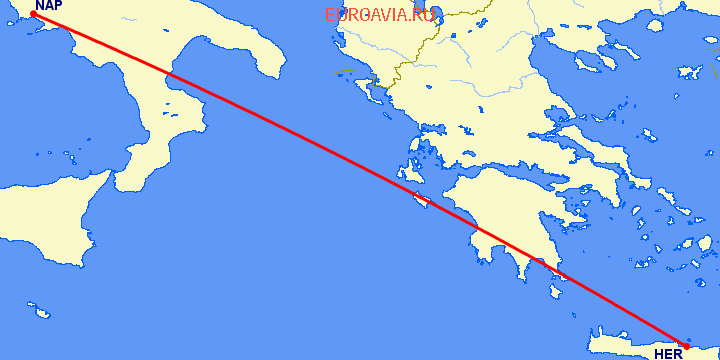перелет Неаполь — Ираклион на карте