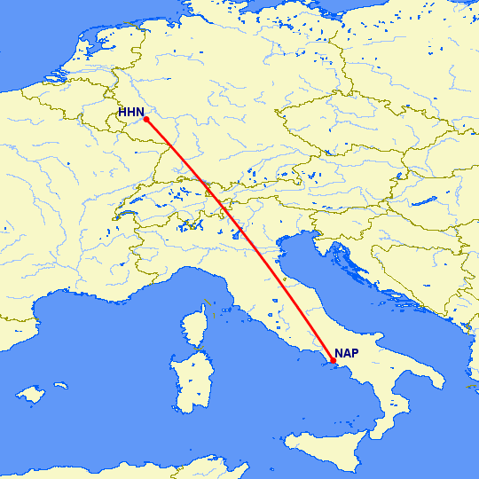 перелет Неаполь — Hahn на карте