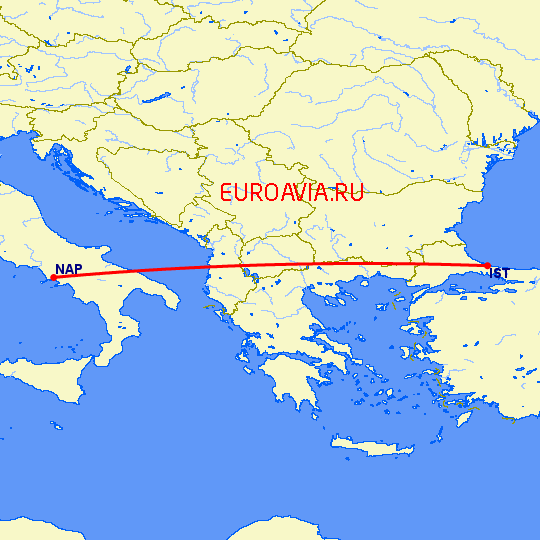 перелет Неаполь — Стамбул на карте