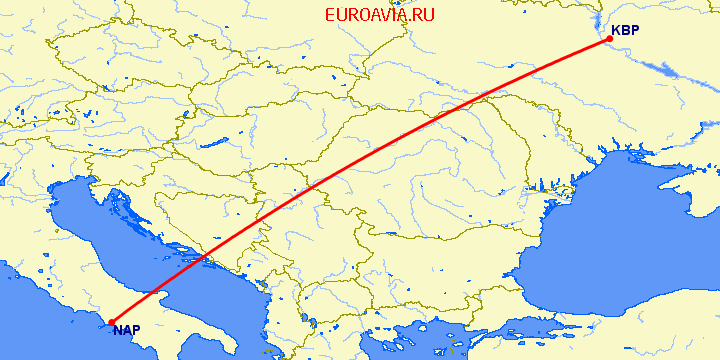 перелет Неаполь — Киев на карте