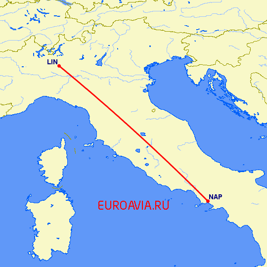 перелет Неаполь — Милан на карте
