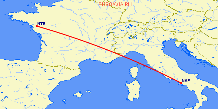 перелет Неаполь — Нант на карте