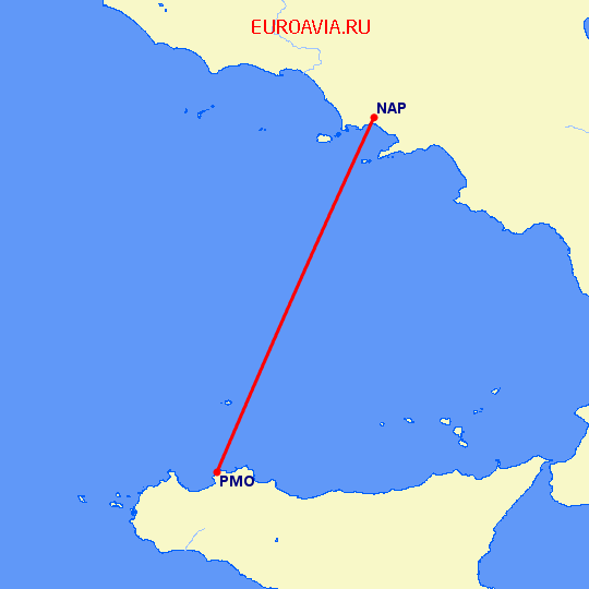перелет Неаполь — Палермо на карте