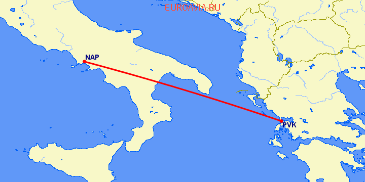 перелет Неаполь — Превеза Лефка на карте