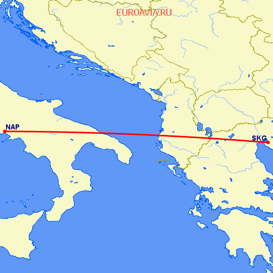 перелет Неаполь — Салоники на карте
