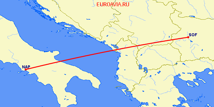 перелет Неаполь — София на карте
