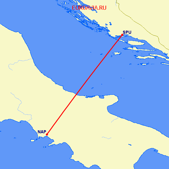 перелет Неаполь — Сплит на карте