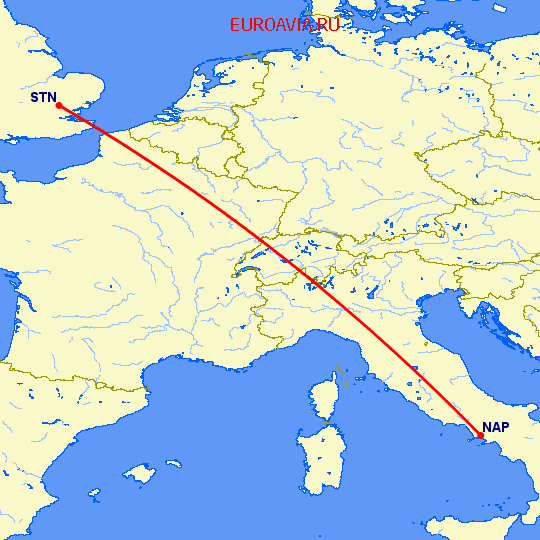 перелет Неаполь — Лондон на карте