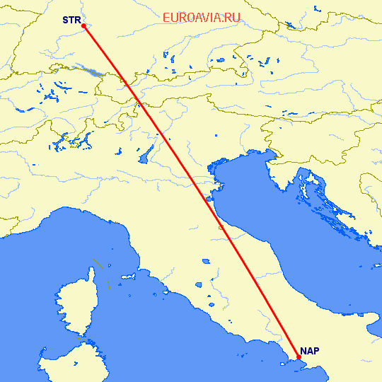 перелет Неаполь — Штуттгард на карте