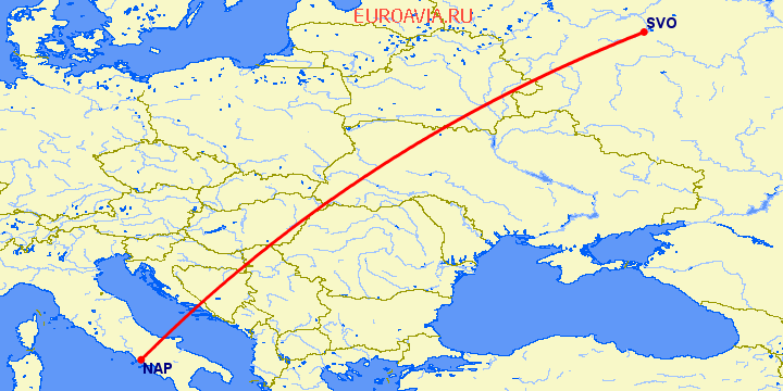 перелет Неаполь — Москва на карте