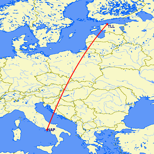 перелет Неаполь — Таллин на карте