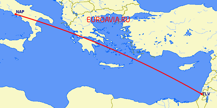 перелет Неаполь — Тель Авив на карте
