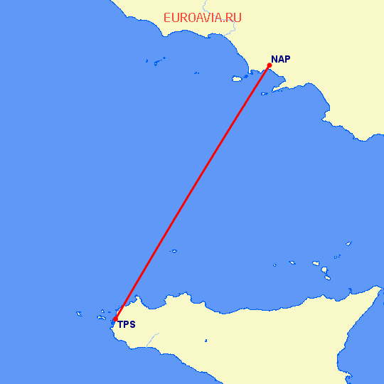 перелет Неаполь — Трапани на карте