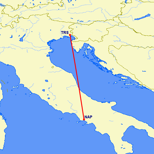 перелет Неаполь — Триест на карте