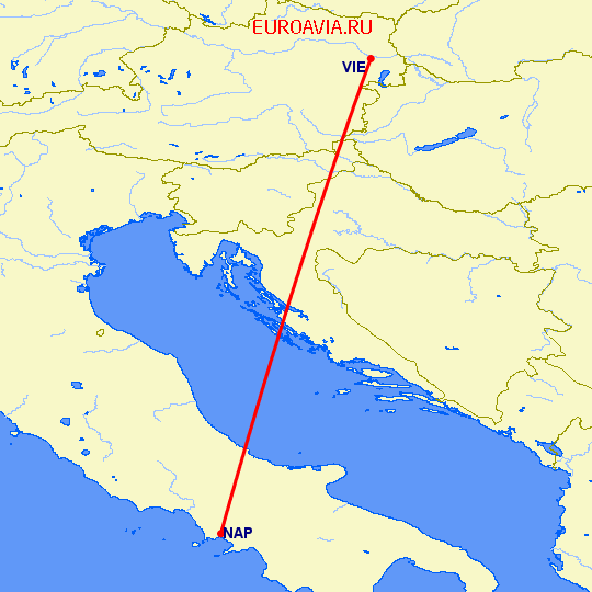 перелет Неаполь — Вена на карте