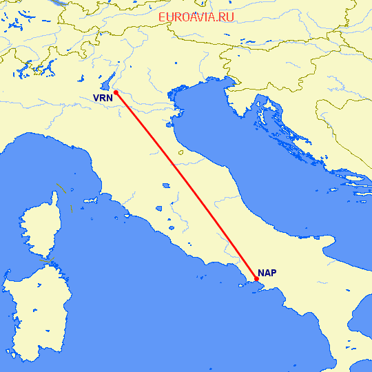 перелет Неаполь — Верона на карте