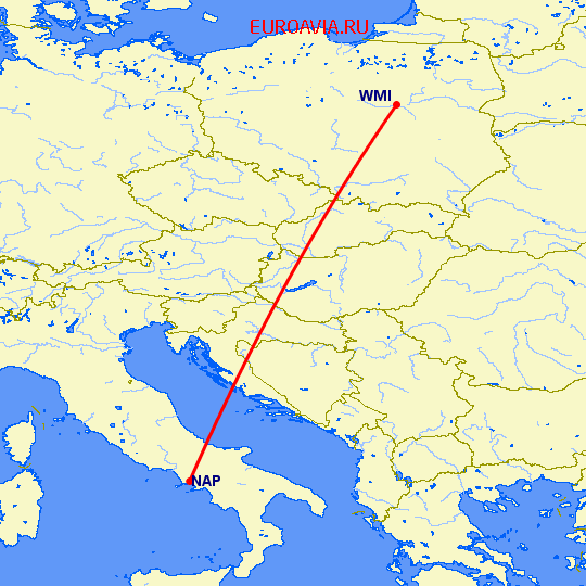 перелет Неаполь — Варшава на карте