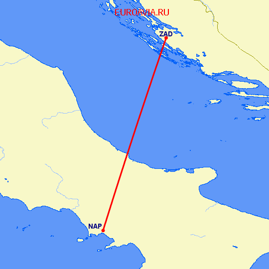 перелет Неаполь — Задар на карте