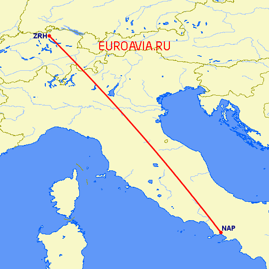 перелет Неаполь — Цюрих на карте